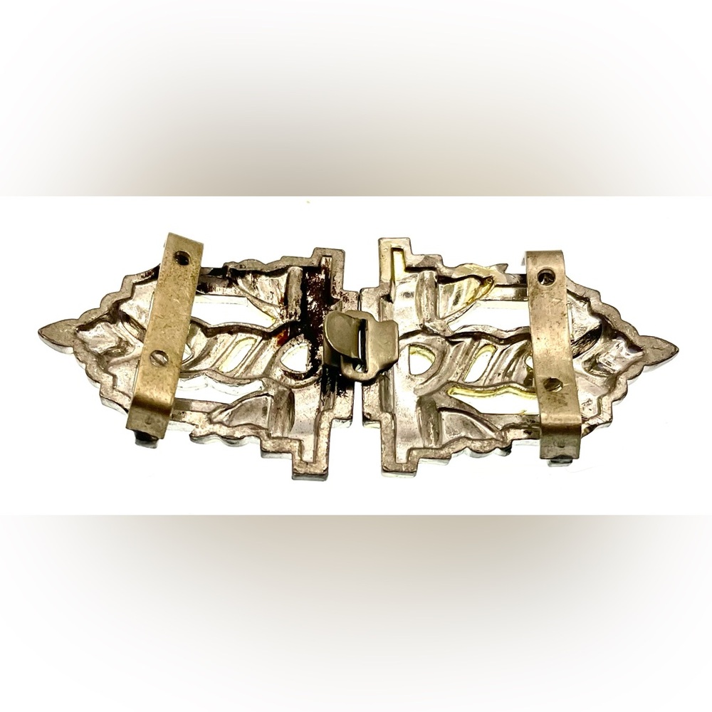 Vintage Art Deco Silver Tone Belt Buckle Faceted Crystals - Picture 5 of 5